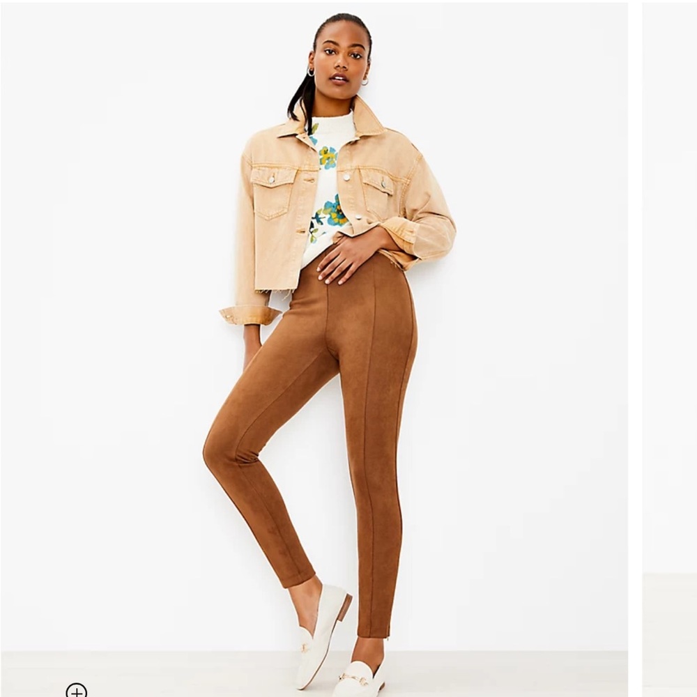 LOFT Brown Ankle Zip Faux Suede Leggings